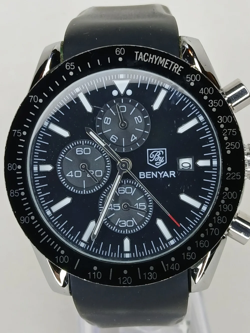 BENYAR BY-5140M Men's Quartz Chronograph Watch Black Dial Rubber Strap 30M